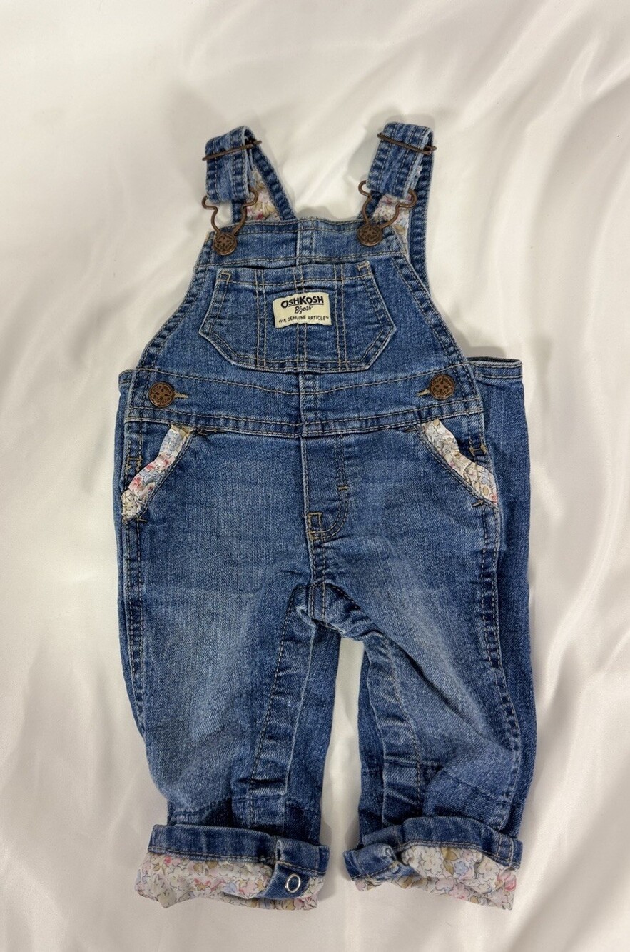 Oshkosh B’gosh Overalls Baby 3 Months  With Floral Pattern Cuffs Jean Snaps
